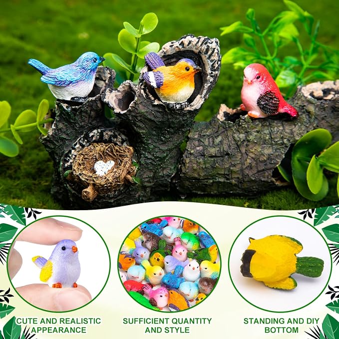 72PCS Miniature Cute Bird Decorative Figurines 11 Styles Mini Resin Birds | Micro Landscape Home Meetings Decoration, Cake Topper