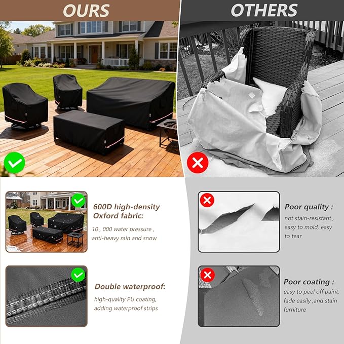 Patio Furniture Covers Set 4 Piece,600d Heavy Duty Outdoor Furniture Covers Waterproof for Outdoor Couch,Lawn Chair, Coffee Table(Medium,Black)