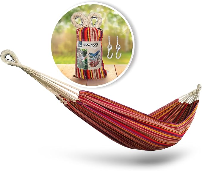 Bliss Hammocks BH-400-TA 40" Wide Hammock w/Hand-Woven Rope Loops & Hanging Hardware, Outdoor, Patio, Backyard Durable, Cotton and Polyester Blend, 220 Lbs Capacity, Toasted Almond
