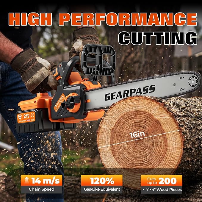 42V 16-Inch Cordless Chainsaw with 2x 4.5Ah Battery & Dual Fast Charger, Brushless Electric Chain Saw, Tool-Free Tensioning, Auto Oiling, Chain Brake, for Tree Wood Cutting Yard Work