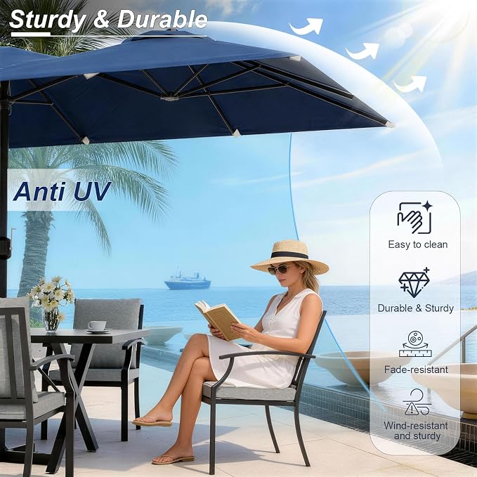 10 Piece Outdoor Dining Set for 8, Patio Table and Chairs Set with Umbrella, Metal Patio Furniture Set with 2 Swivel Chairs, Outdoor Table and Chairs with Cushions for Lawn, Garden, Yard-Grey