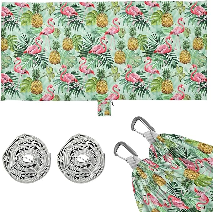 Camping Hammock Outdoor Hammocks for Outside Pink Flamingos Pineapple Beach Trees Portable Lightweight with Pockets Tree Straps Indoor