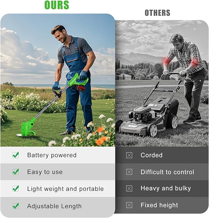 21V Electric Weed Wacker Cordless String Trimmer Battery Powered Grass Trimmer with 90° Adjustable Head 2 X 2.0Ah Battery and Charger Lightweight Brush Cutter Edger Lawn for Garden Yard,Green