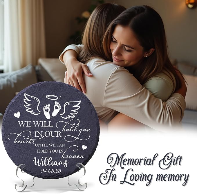 Personalized Miscarriage Garden Stone for Loss of Baby, Miscarriage Sympathy Gifts for Mothers, Weatherproof Natural Slate Stone for Infant Loss Remembrance, Memorial Grave Marker Plaque