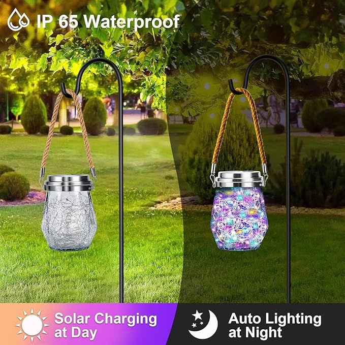 Solar Lantern, Hanging Solar Lights Outdoor Waterproof 2 Pack, Upgraded 60 LED Lanterns Decorative Outdoor, Garden Decor for Patio Path Backyard Christmas Halloween, Multicolor