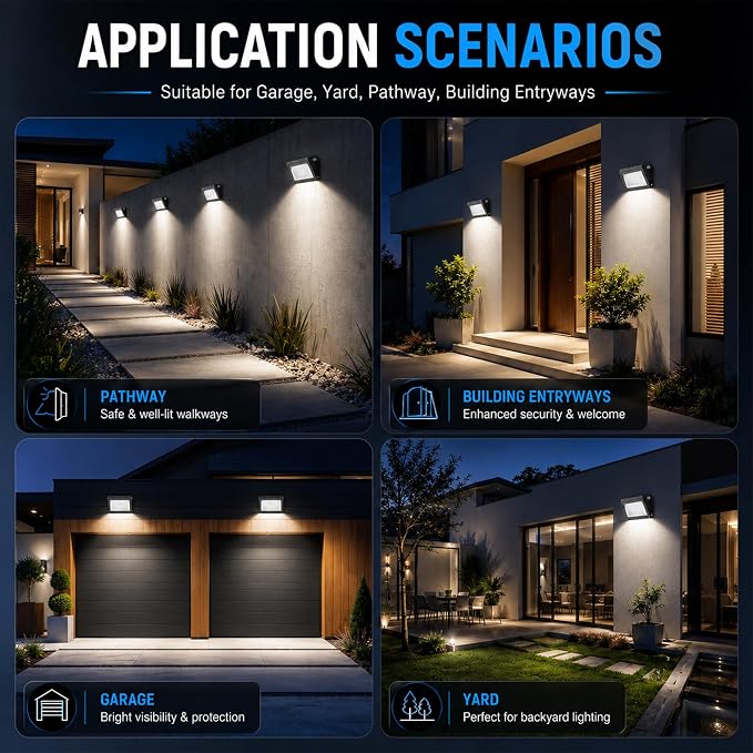 JCE Selectable 60W/90W/100W/120W LED Wall Pack with Dusk to Dawn Sensor, Max 18000LM 3-CCT Tunable LED Wall Pack Commercial Security Fixture for Yard Parking (8 Pack)