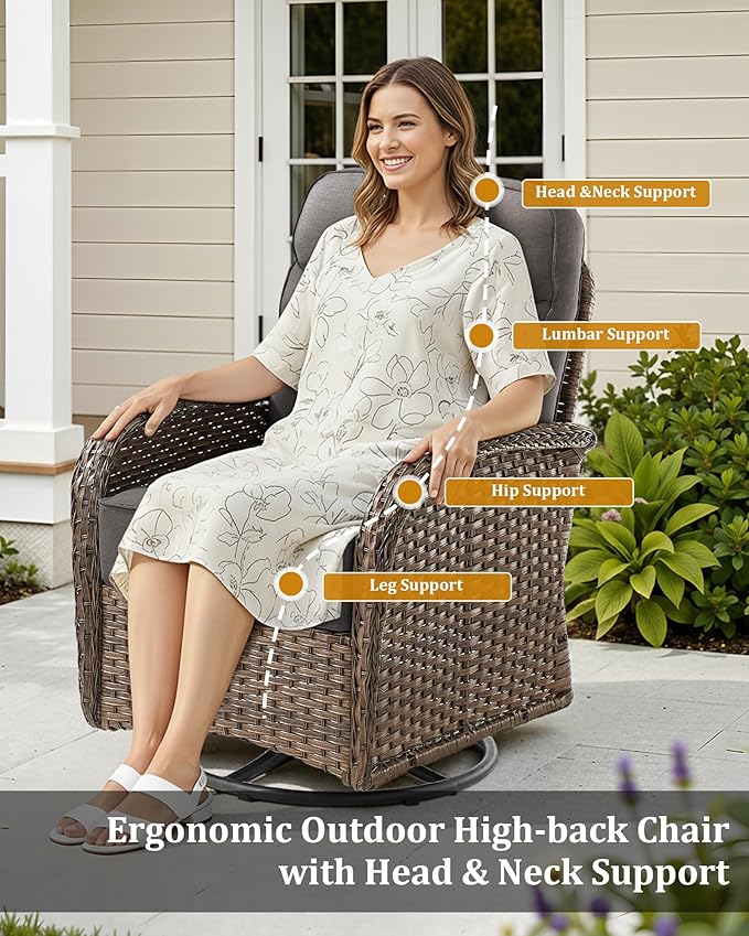 12-Piece Luxury Patio Furniture Set with 6-inch Thick Cushion,Outdoor Wicker Sofa Couch Set of 2 & Swivel Rocker Chairs, Conversation Set for Poolside, Deck & Yard - Gray