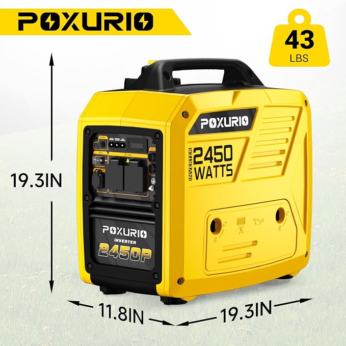2450-Watt Portable Inverter Generator for Home Use, 1.6Gallon Large Fuel Tank Up to 8.3 Hours Use, 120V Gas Powered Generator Super Quiet - EPA Compliant，Yellow