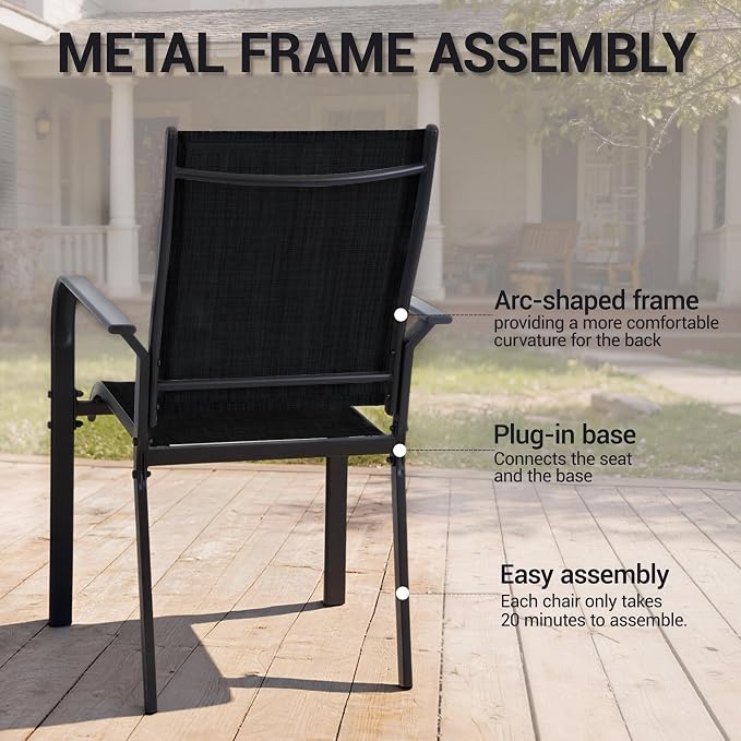 5-Piece Outdoor Dining Set, Patio Furniture Set with 4 Regular Chairs, Patio Dining Set with 1 Rectangular Table for Garden, Backyard, Poolside, Deck, Black