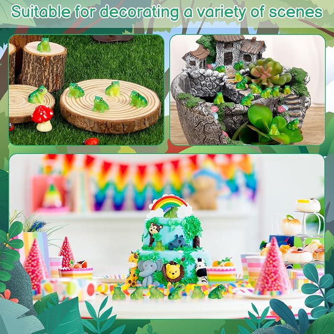 100 Pcs Mini Resin Frogs, Cute Green Frog Tiny Frogs Mini Frogs Figurines Miniature Frogs Animals Figurines Ornament for DIY Crafts Landscape Aquarium Dollhouse Fairy Garden Decor Potted