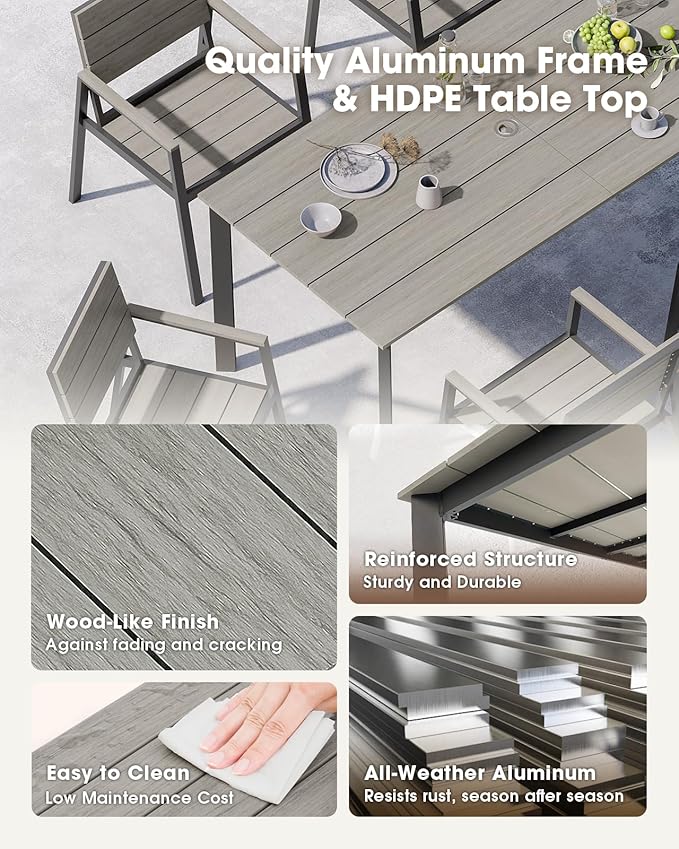 Outdoor Dining Chiars Set of 2, Aluminum Patio HDPS Outdooor Dining Chiars, All Weather Patio Furniture Set (Classic Gray)