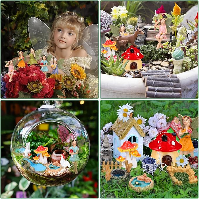Unittype 19 Pcs Fairy Garden Accessories Outdoor Miniature Flower Fairy Figurines Bridge Mushroom Lighthouse Water Well Pond Garden Decorations