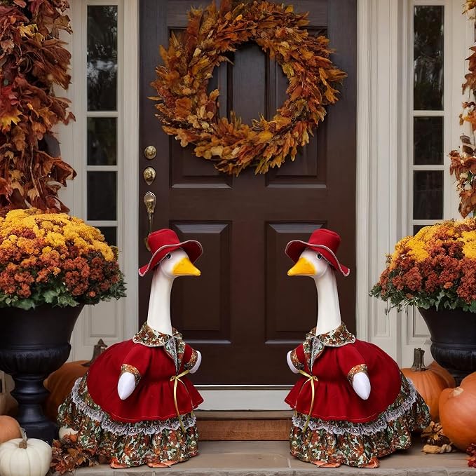 Suzile Fall Porch Goose Outfit Autumn Maple Goose Clothes for 23 Inch Cement or Plastic Geese Costume Dress for Yard Lawn Outdoor Garden Patio Duck Statue Thanksgiving Party Holiday Decor