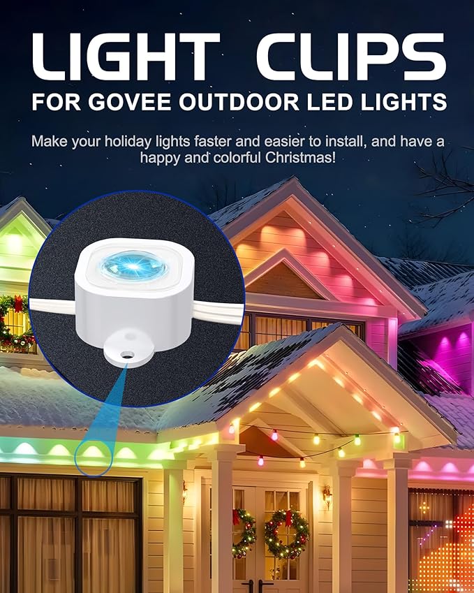 Light Clips for Govee Pro Outdoor Lights H706/H806, 90 Pcs Mounting Brackets, Install Firmly, Replace 3M Glue, for Govee Pro Permanent Outdoor Lights Extension（White）