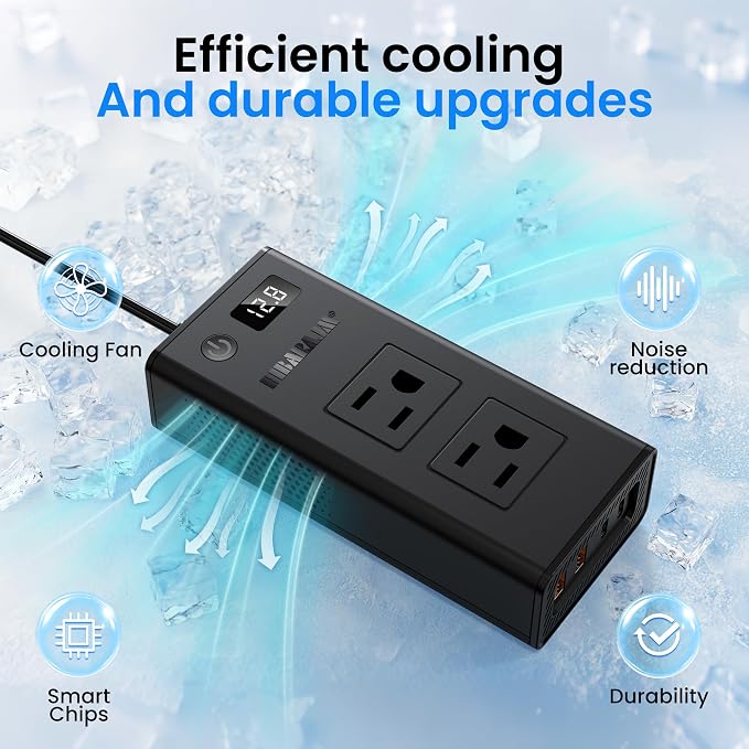 300W Car Voltage Converter Inverter DC 12V to AC 110V Ports Fast Charging Car Charger with Cigarette Lighter Plug with 2 Sockets and 4 USB for Business Trips and Vacation
