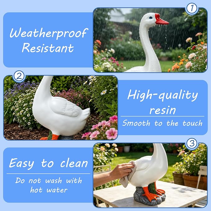 20 Inch Porch Goose Outfits,Large Outdoor Goose Statue,Garden Resin Front Duck Decor Gifts for Patio, Balcony,Yard Decorations, Housewarming Birthday Gifts