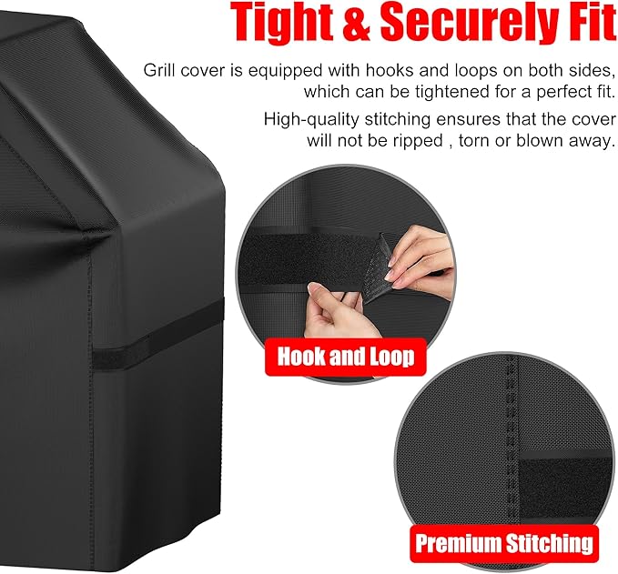 Grill Cover, 48 inch Heavy Duty BBQ Gas Grill Cover for Outdoor Grill, Waterproof, Weather Resistant, Anti-UV, Rip-Proof, Fade Resistant Barbecue Cover with Hook-and-Loop Straps for Most Grills