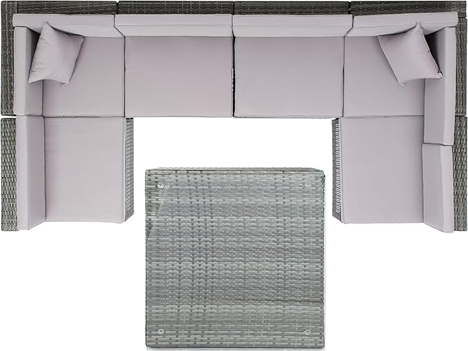 SAFAVIEH PAT7510B-2BX Collection Sectional Diona Grey Outdoor Living Patio Set, Grey/Grey