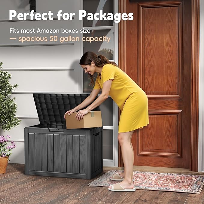 LubanNese Outdoor Storage Box, 50 Gallon Waterproof Resin Deck Box, Storage Bin for Package Delivery, Patio Furniture Cushion, Garden Tools, Pool Accessories, Weatherproof and UV Resistant