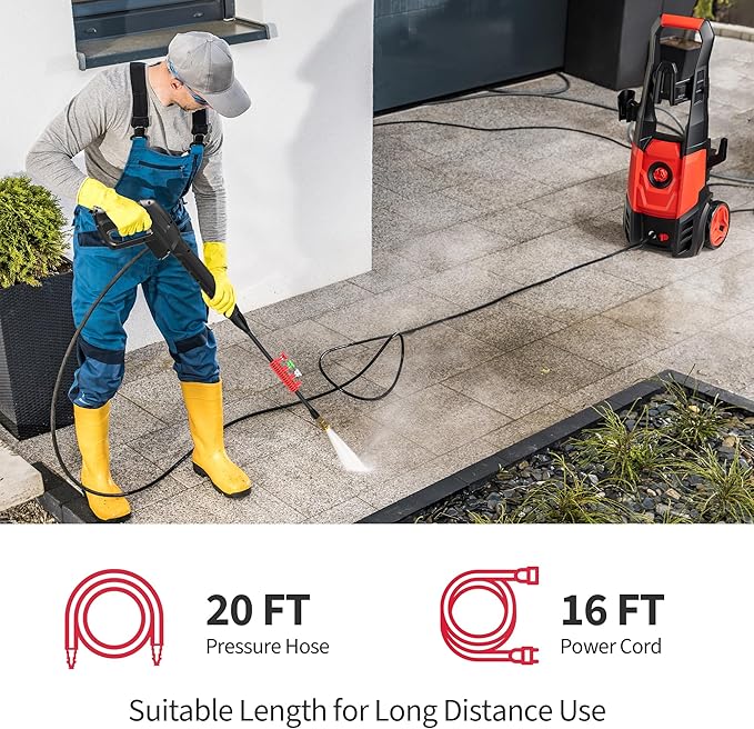Electric Pressure Washer Power Washer with Foam Cannon & 4 Quick Connect Nozzles, Portable High Pressure Cleaning Machine for Cars Driveways Patios Outdoor Cleaning