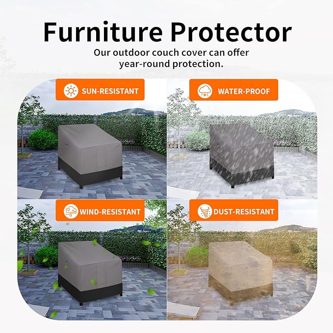 Easy-Going Outdoor Chair Cover Waterproof, Heavy Duty Patio Chair Cover, Windproof Outdoor Furniture Cover with Air Vent (1 Pack-33.5Wx40Dx36H inch, Gray/Black)
