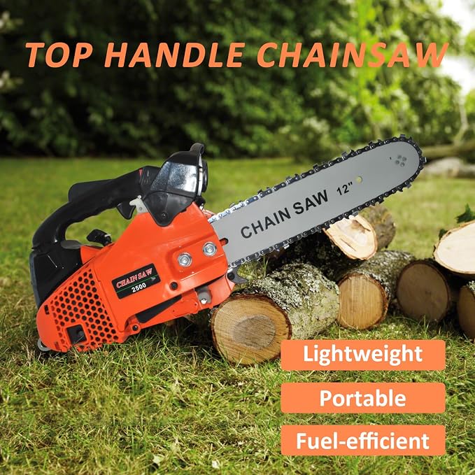 26cc Gas Chainsaw, 2-Cycle Top Handle Petrol Handheld Cordless Chain Saw, 12 Inch Professional Power Chain Saws, Great For Tree Felling, Limbing, Pruning, and Firewood