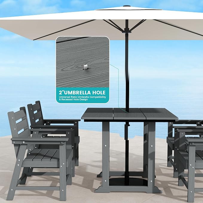 5 Piece Patio Dining Set, HDPE All-Weather Furniture with 4 Chairs & 1 Square Table, for Backyard, Garden, Garden, Gray