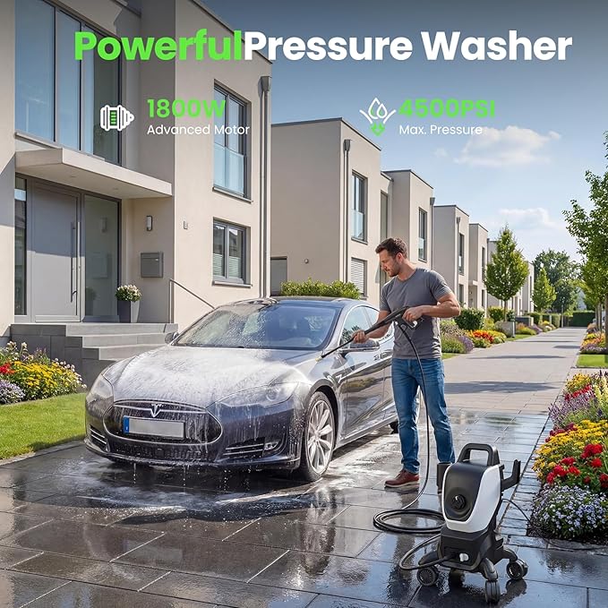 Pressure Washers, Power Washers 4500PSI 2.6GPM with 4 Wheels, High Pressure Cleaning Machine for Cars/Fences/Driveways/Patios/Farms/Home Cleaning