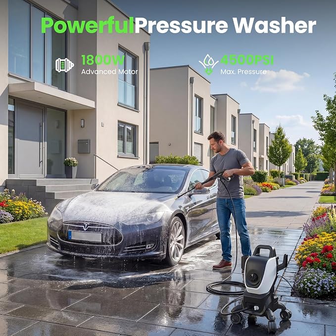 Pressure Washers, Power Washers with 4 Wheels, High Pressure Cleaning Machine for Cars/Fences/Driveways/Patios/Farms/Home Cleaning