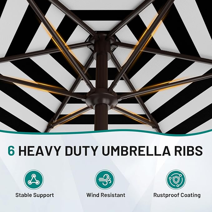 AreShark 7.5FT Patio Umbrella Table Market Umbrella w/Tilt and Crank, Heavy-Duty Outdoor Umbrellas for Pool, Deck, Garden and Backyard, Black & White Stripe