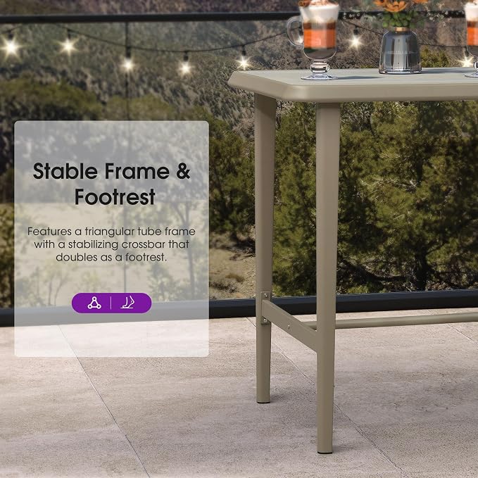 PURPLE LEAF Bar Height Table Patio SquareTable Dining Coffee Kitchen Breakfast Bistro Outdoor Pub Bar Table for Garden Balcony, Champagne