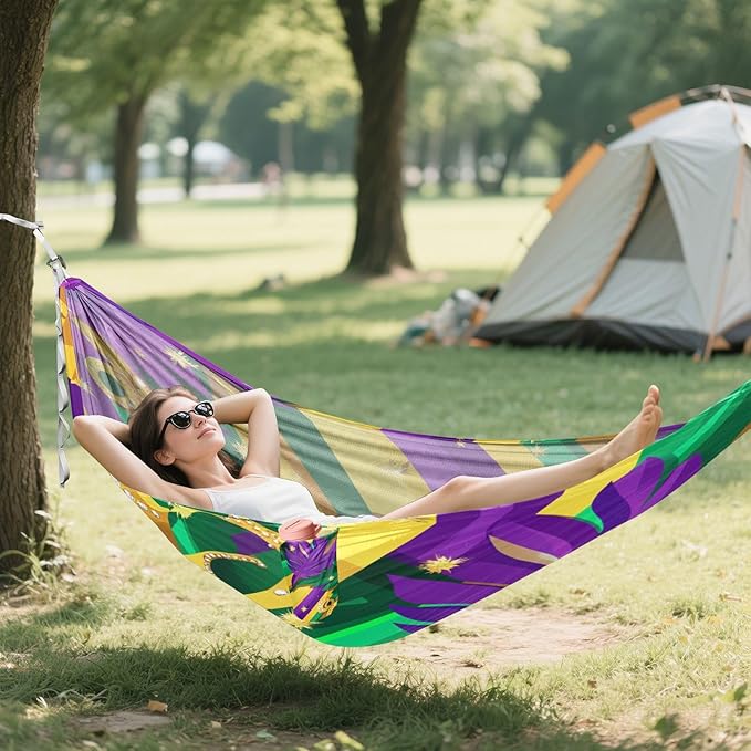 Mardi Gras Carnival Jewelry Feather Lipstick Outdoor Hammock with Tree Straps Tree Hammock for Outside Beach Patio Garden