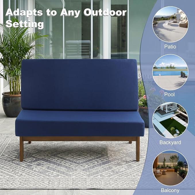 Pia Ricoo 1-Piece Patio Furniture Set, Outdoor Loveseat with 4.5-Inch Thick Cushions, All-Weather Outdoor Sofa for Backyard, Deck, Lawn - Navy
