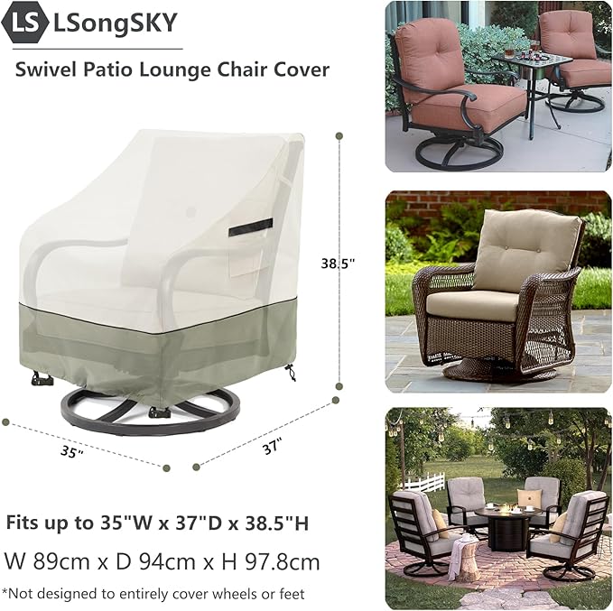 Outdoor Swivel Lounge Chair Cover 2 Pack,(35 W x 37 D x 38.5 H inches) 100% Waterproof Heavy Duty Outdoor Chair Covers,Patio Furniture Cover for Swivel Patio Chair,Beige