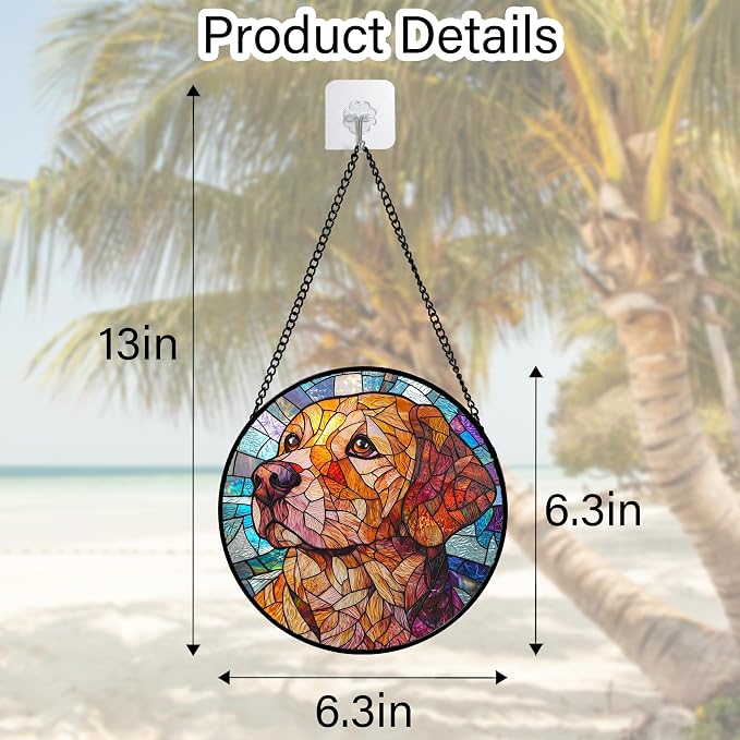 DASTOLL Stained Glass Window Hanging, Cute Dog Abstract Sun Catchers Colorful Glass Panel Texture Suncatcher Decor for Birthday for Women, Men, Wife, Aunt, and Mom 6.3 in