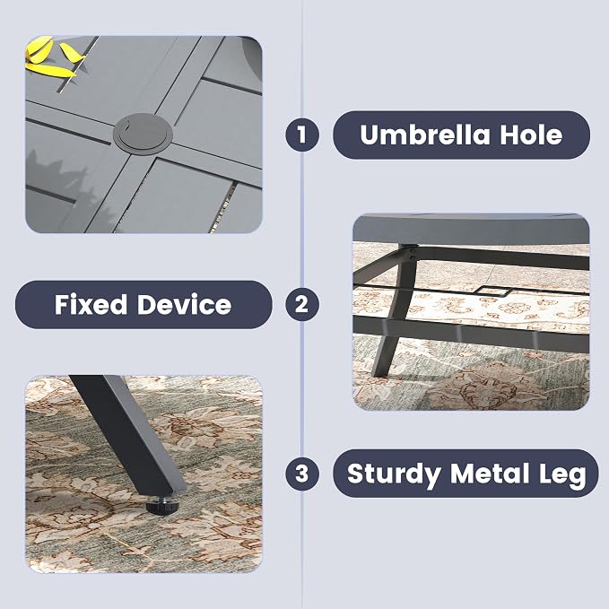 VICLLAX Outdoor Table and Chairs Set for 8, Patio Dining Set of 60 Metal Round Patio Table with Umbrella Hole & 9 Swivel Outdoor Dining Chairs for Backyard Lawn, Grey & Dark Grey