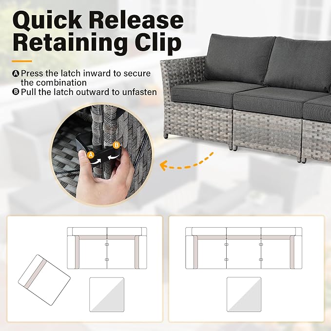 Fully Assembled & Spacious 9-Pc Outdoor Sofa Set, Patio Rattan Conversation Group with Rocking Chair and Tea Table