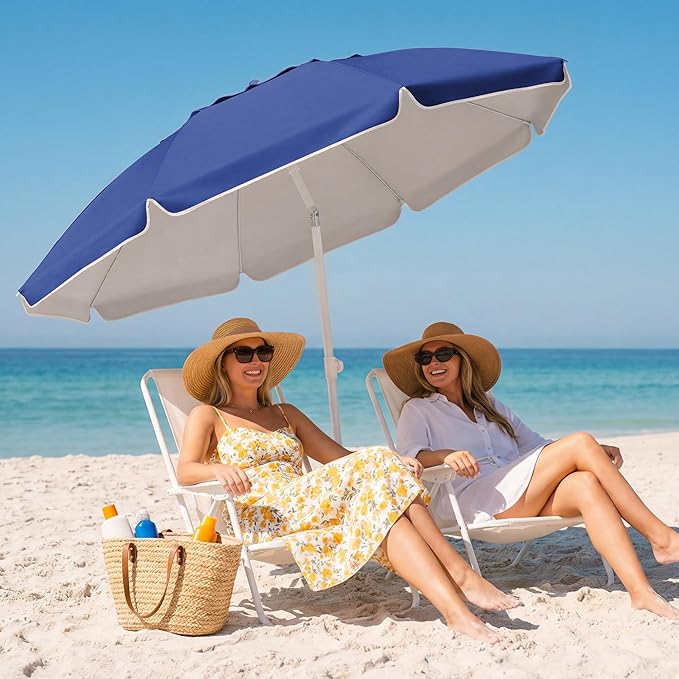 JEAREY 6.5ft Sun Shade Umbrellas, Portable Umbrella with Stand, Lightweight Sun Protection Free Standing Sport Umbrella for Outdoor Sports, Camping, Fishing, Patio, Beach, Royal Blue