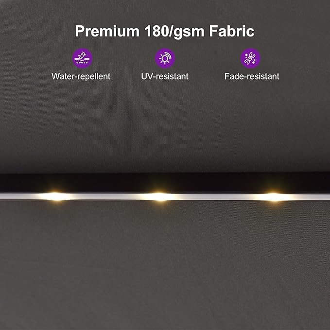PURPLE LEAF 13ft Patio Market Umbrella with Solar LED and Base Double-Sided Rectangle Outdoor Table Sun Umbrellas with Crank for Pool Beach Deck Backyard Light Gray