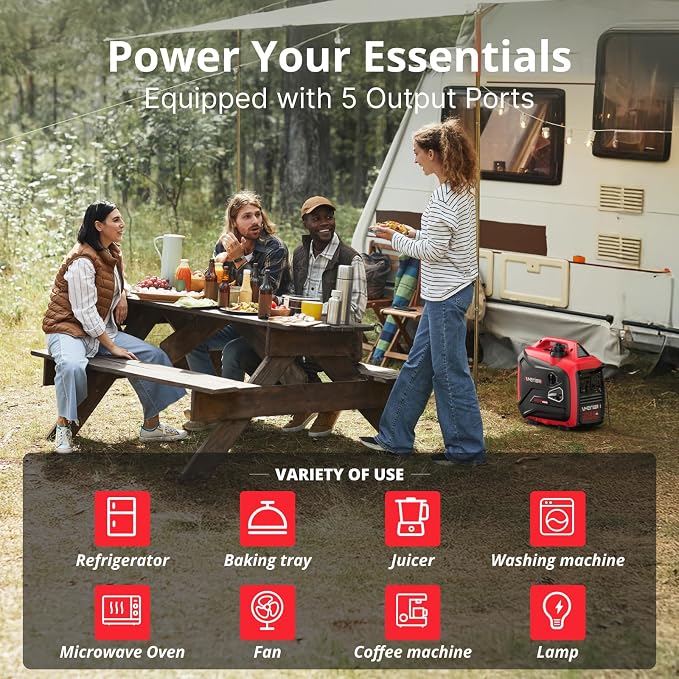 AMERISUN 2500W Portable Inverter Generator, Gas Powered Generator with CO Sensor, 11H Runtime, 120V AC/12V DC/USB, Quiet, Lightweight for Outdoor, Home Backup, RV, Camping & Emergency Power