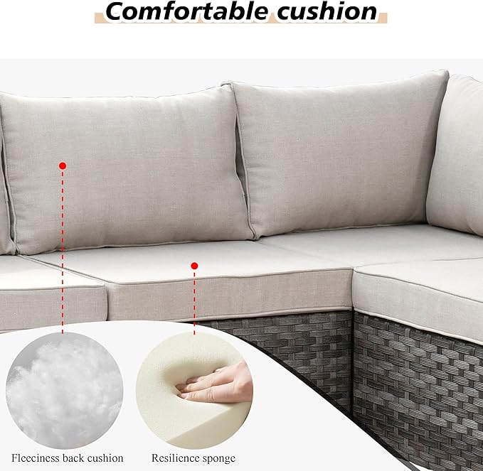 HOOOWOOO Outdoor Patio Sectional Furniture Sofa Set with Widened Armrest,12 Piece Large Modern Wicker Couch,Modular L Shaped Conversation Seating Set with Table for Out Door Garden Corner(Beige Tan)