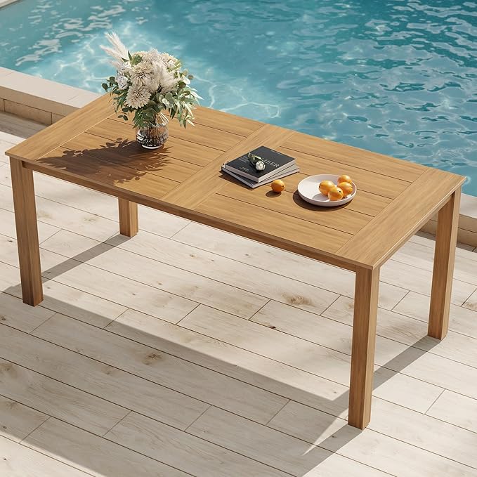 YEFU Outdoor Patio Table HIPS: 67" Rectangle Outdoor Dining Table with Umbrella Hole & Metal Aluminum Frame - All-Weather Patio Dining Table for 6 Person Modern Outside Furniture for Deck Garden Teak