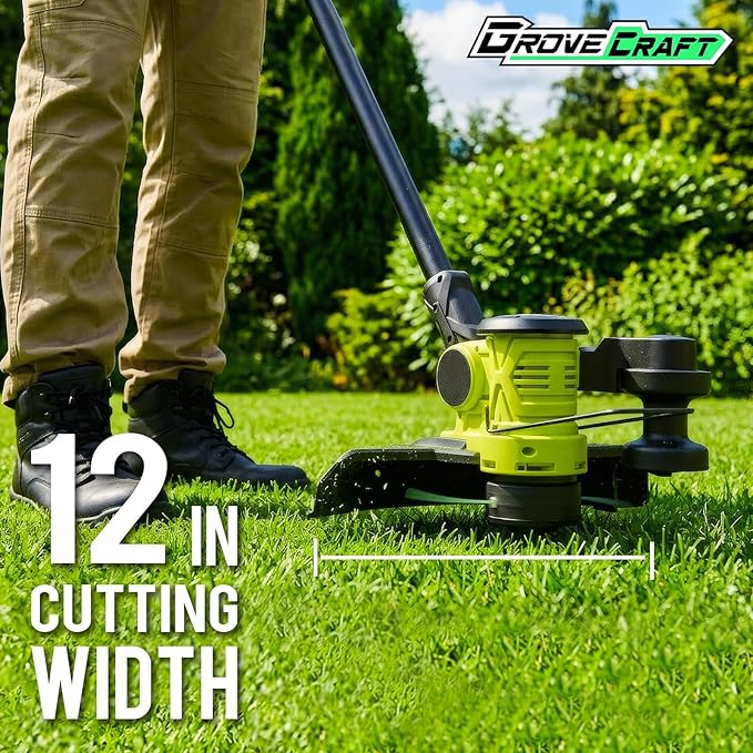 20V 12'' Cordless String Trimmer, Grass Trimmer&Edger with 8 Replacement Spools, Battery Powered Weed Trimmer with Auto Line Feed for Garden, Lawn(2*4AH Battery and Charger Included), Green