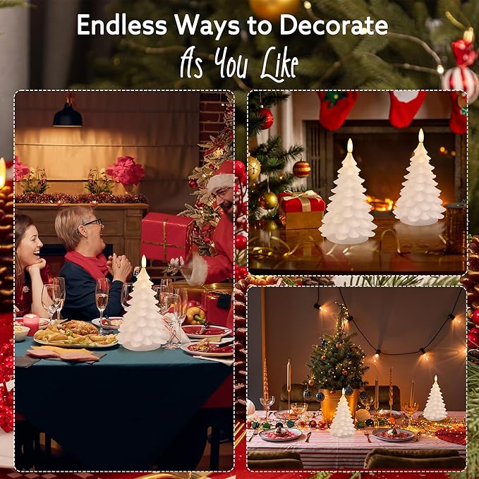 Christmas Tree Candles with Remote, 2 Pack White Flameless Candles Battery Operated, Real Wax Flickering Christmas Led Candle Decorations for Winter Home Holiday Xmas Gift