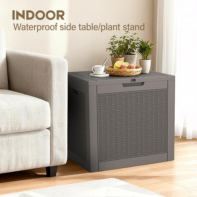 Outdoor Storage Box, 35 Gallon Deck Box with Lockable Lid, Waterproof Resin Storage Bin for Patio Furniture, Garden Tools, Cushions, Grey