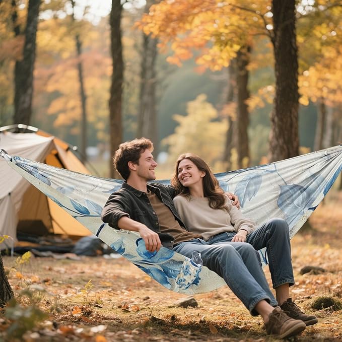 Blue Leaves 330lb Capacity Hammocks for Camping with Tree Straps Swing Hammock for Patio Backyard Lounge Base amacas para patios con Base de adultos