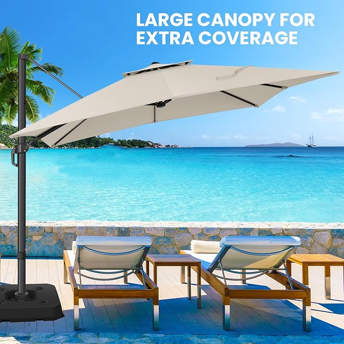 Hoteel 10ft Patio Umbrella Heavy Duty Aluminum Windproof & Shade Provision Outdoor Cantilever Double Top Offset Large Umbrella Height Adjustable with 360°Rotation for Patio Pool Deck Gazebo, Beige