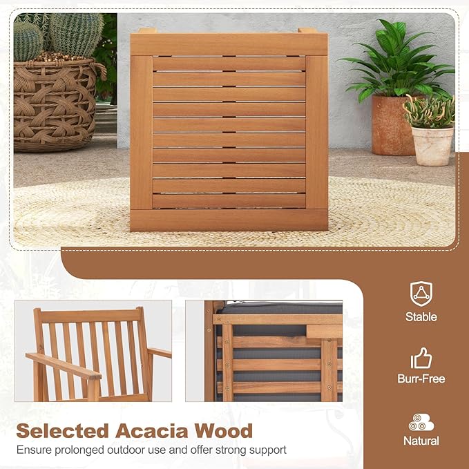 Tangkula 3 Pieces Patio Wood Furniture Set, Acacia Wood Chairs and Coffee Table Set with Soft Cushions, Slatted Design, Outdoor Furniture Set for Porch, Yard, Balcony (Grey)