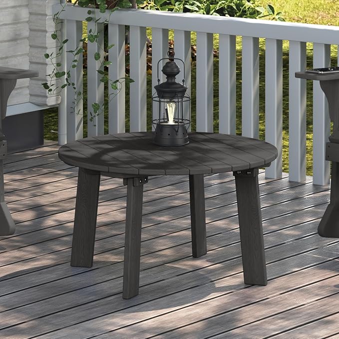 Outdoor Round Coffee Table, Adirondack Patio Coffee Table, Outdoor Large Side Table for Balcony Lawn (Grey)