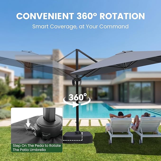 Olilawn 2 Pack 9' X 12' Patio Umbrella with Base Included, Large Outdoor Cantilever Offset Patio Umbrellas Rectangular Aluminum Umbrella with 360-degree Rotation & Infinite Tilt Adjustment for Poolside Luxury, Hosting, Backyard BBQ, Light Grey